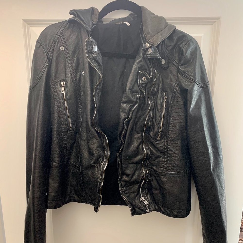 Free People Faux Leather Moto Jacket with Hood